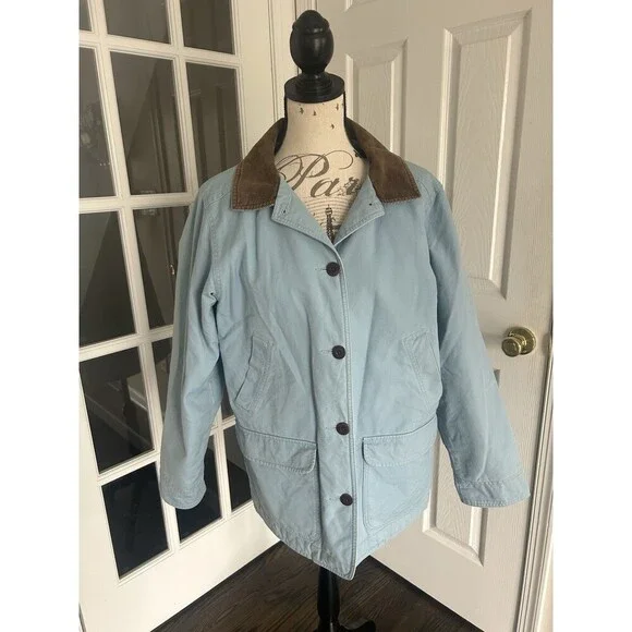 Vintage LL Bean Baby Blue Quilted Lined Barn Chore Coat Canvas Field Jacket M - Picture 7 of 11